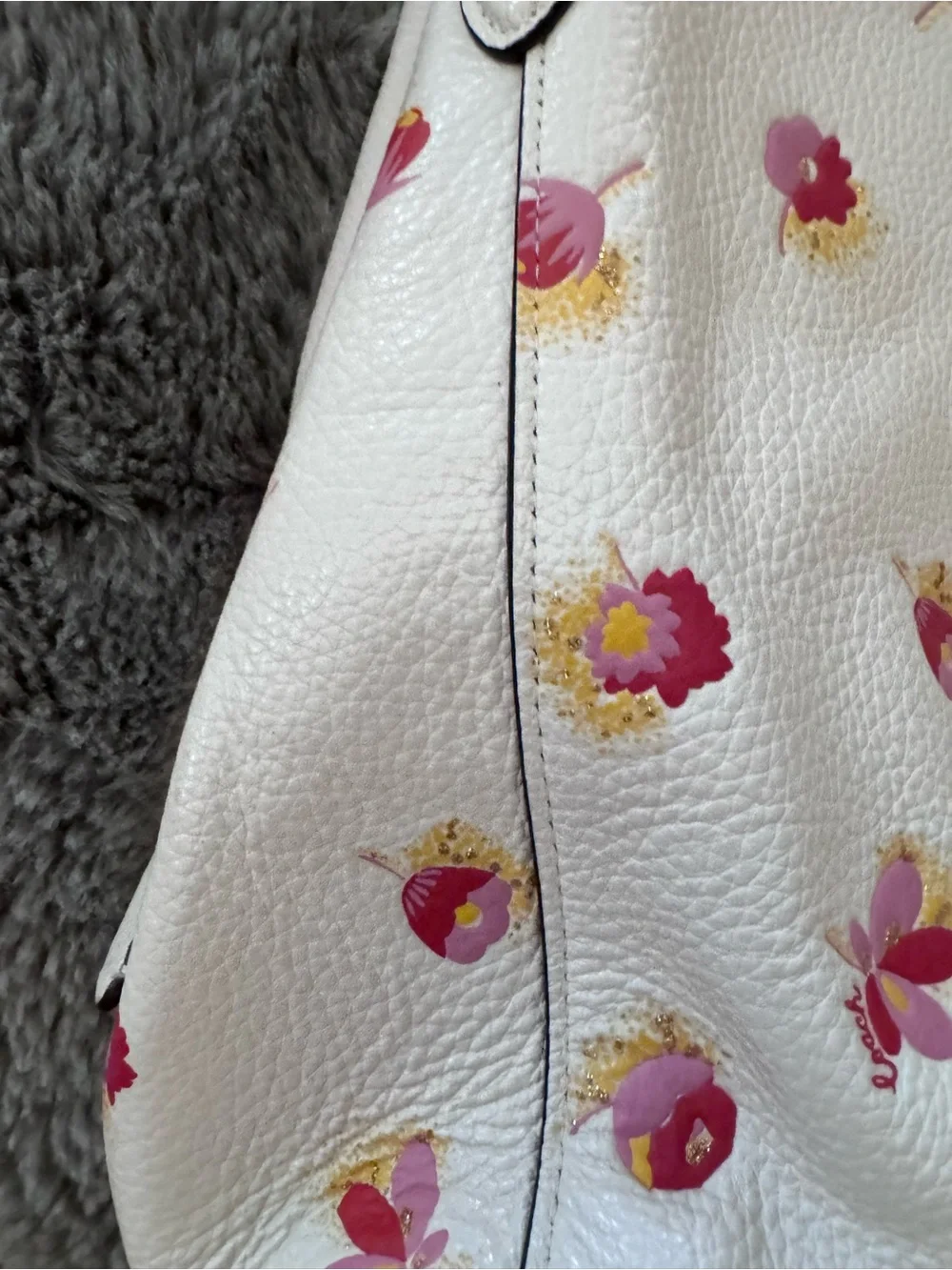 Coach Hallie Floral Print Shoulder Bag in Cream with Pink and Yellow Blooms